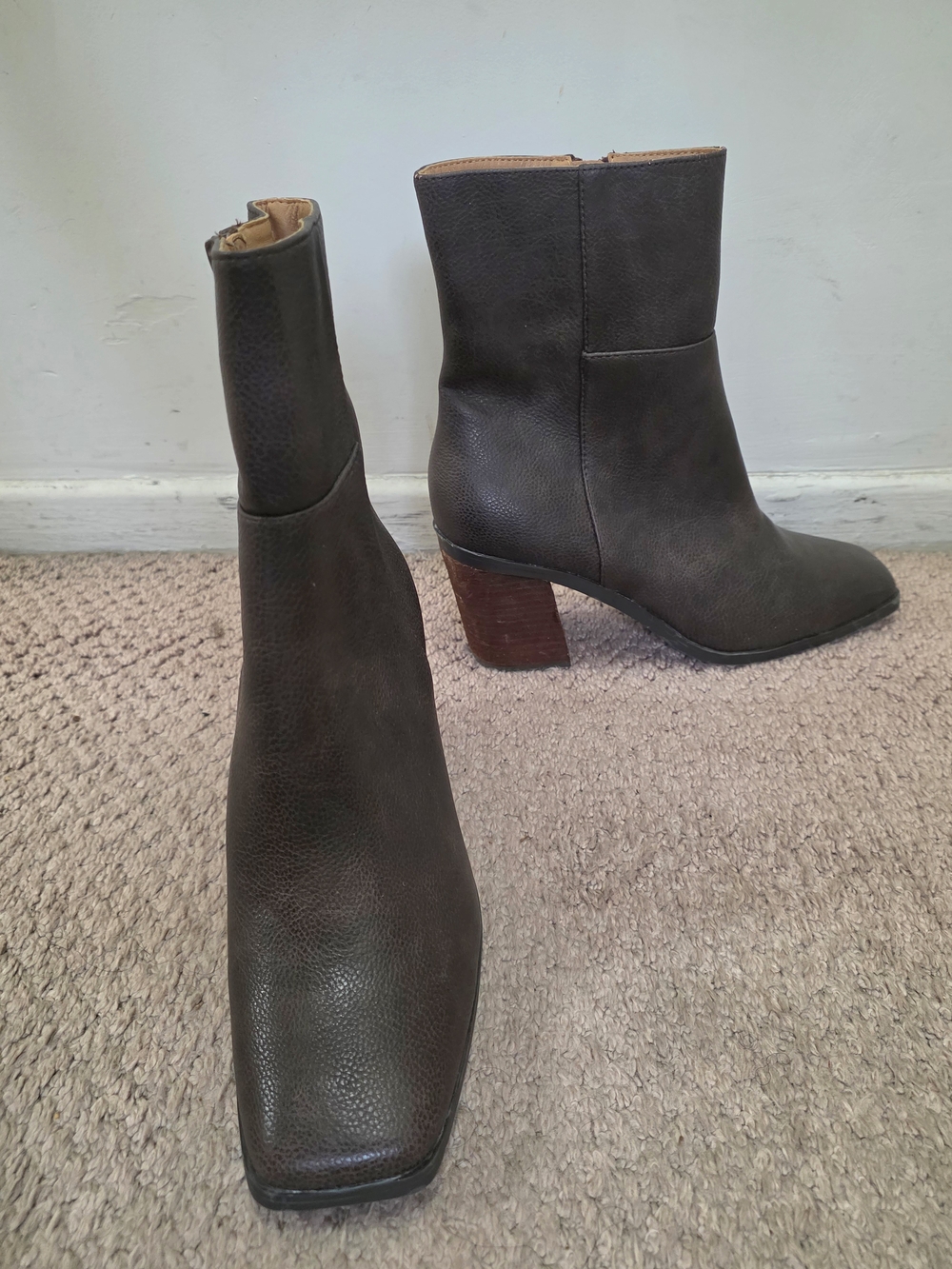 Yellow Box Dark Brown Leather Block Heel Ankle Booties